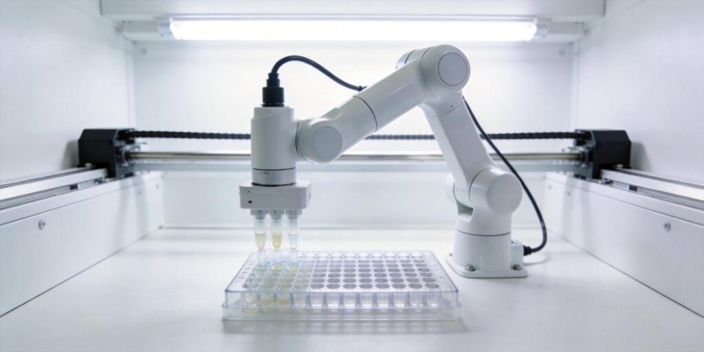 robotic system performing SPE extraction using 96-well plate