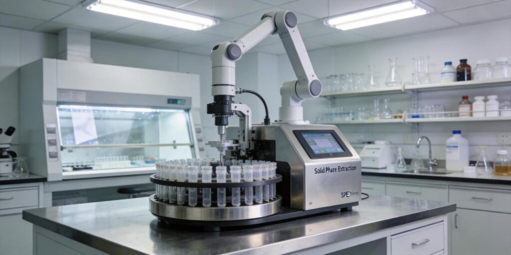 automated SPE workstation performing sample extraction