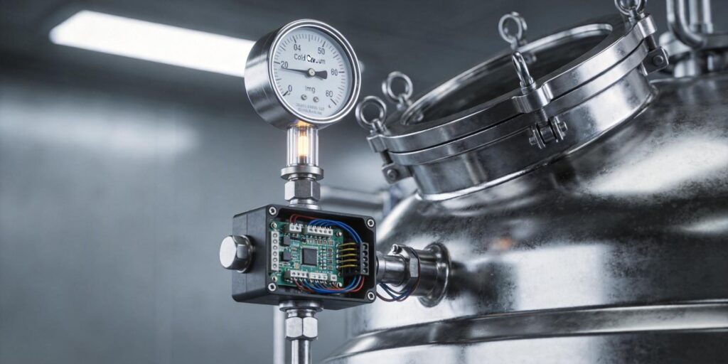 Cold cathode vacuum gauge installed on industrial chamber