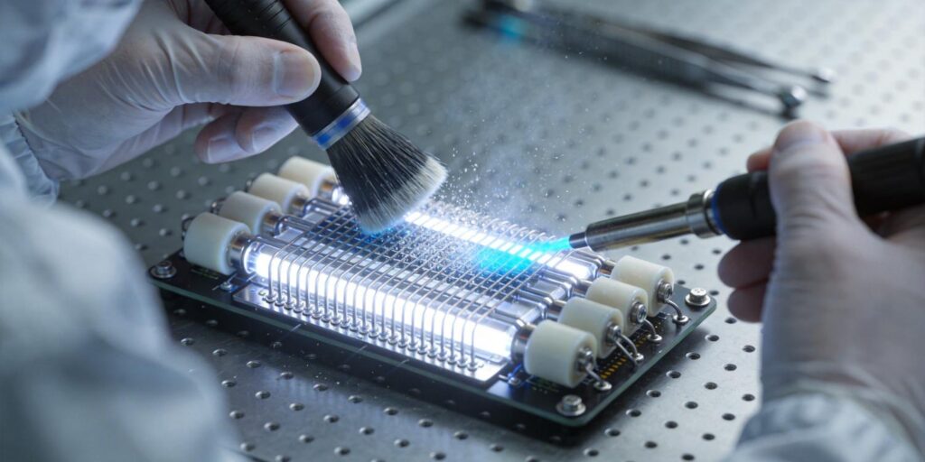 Technician polishing cold cathode electrode
