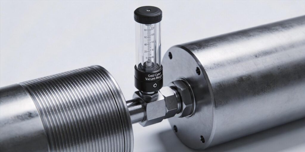 Cold cathode gauge installed on high vacuum stainless steel chamber