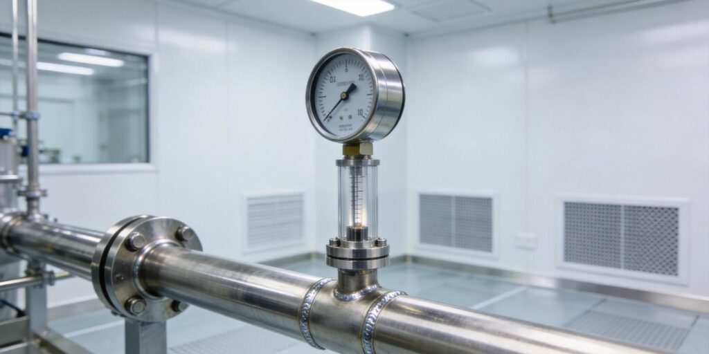 Cold cathode gauge mounted vertically on high vacuum stainless pipeline