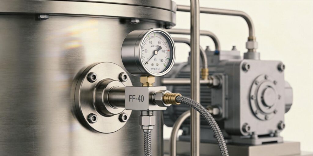 Cold cathode vacuum gauge installed on industrial vacuum chamber