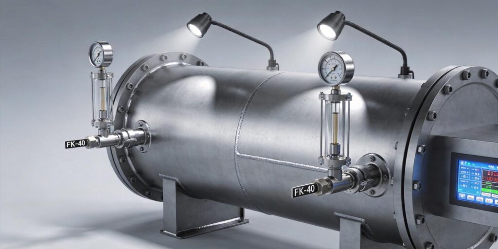 Ionization vacuum gauges mounted on industrial chamber