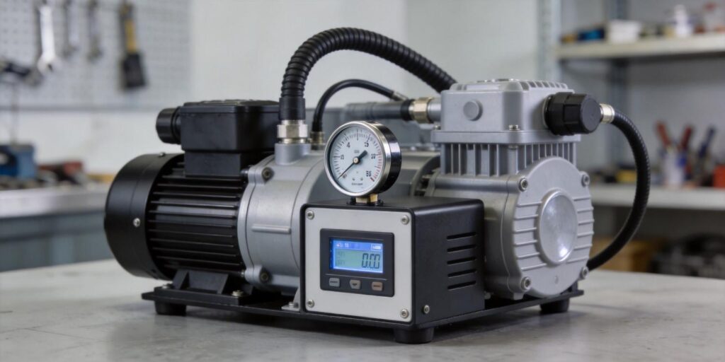 Compact vacuum equipment with integrated vacuum transmitter