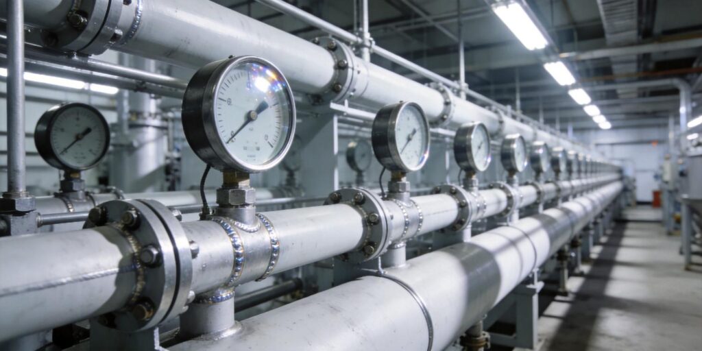 Multiple vacuum gauges installed on continuous industrial vacuum line