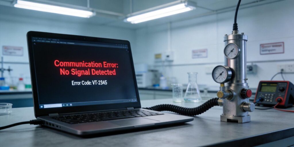 Laptop connected to RS232 vacuum transmitter