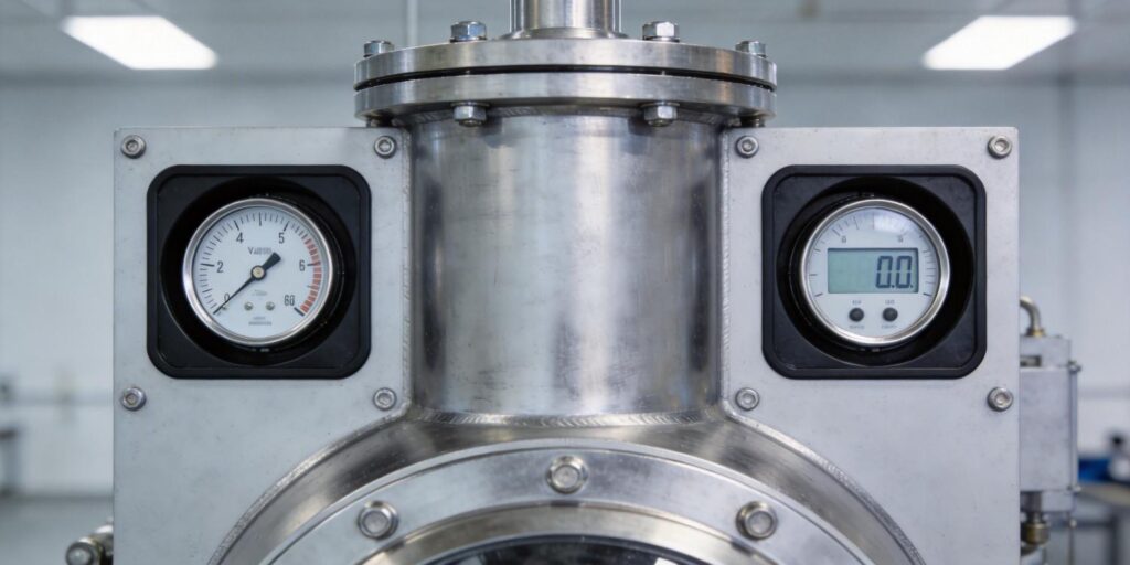 Two vacuum gauges installed on industrial chamber for redundancy