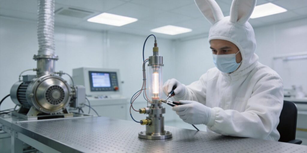 Technician cleaning cold cathode vacuum gauge components