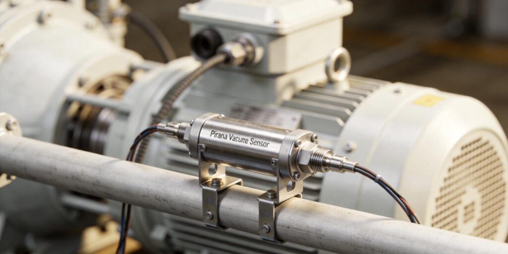 Pirani vacuum transmitter mounted on industrial roughing pump line