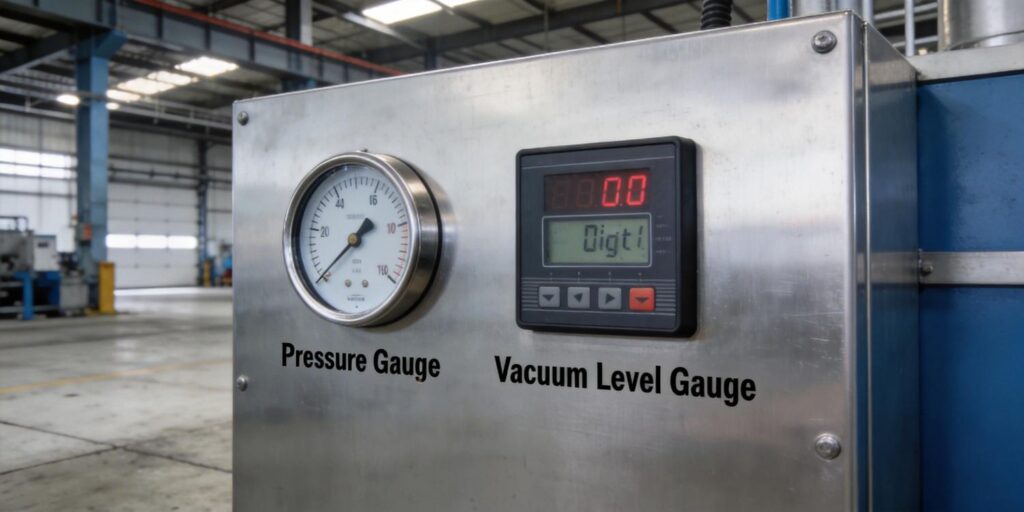 Dual vacuum gauges installed on industrial vacuum chamber