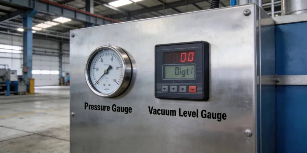 Dual vacuum gauges installed on industrial vacuum chamber