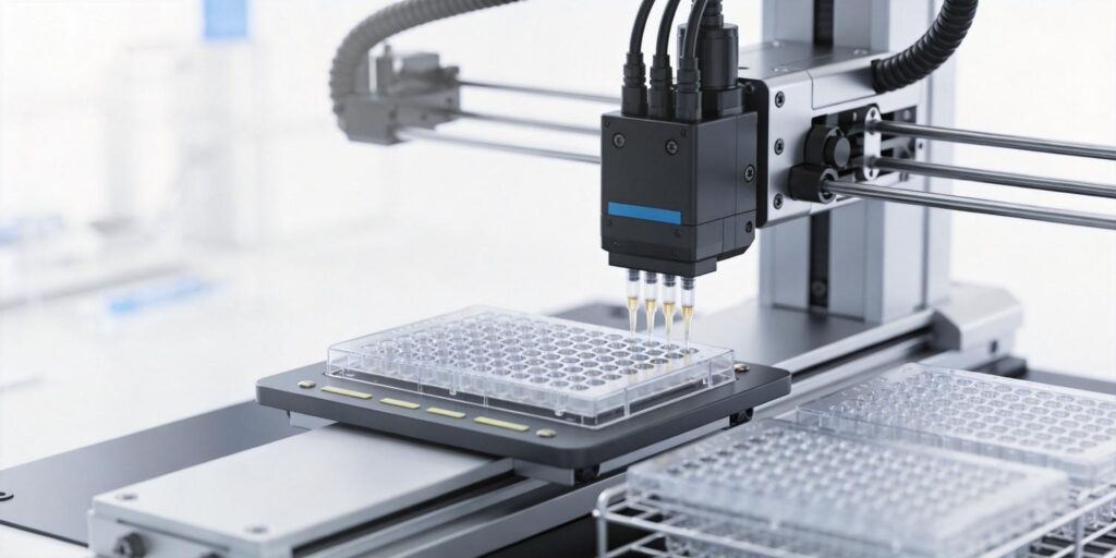 robotic liquid handler performing SPE extraction using 96-well plate