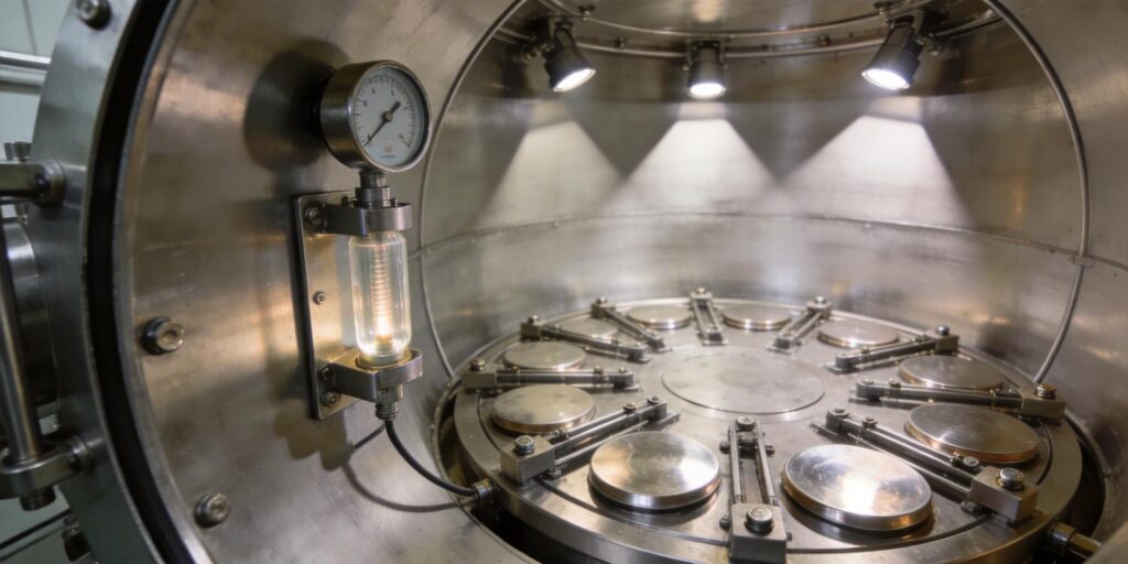 Cold cathode vacuum gauge installed on optical coating chamber