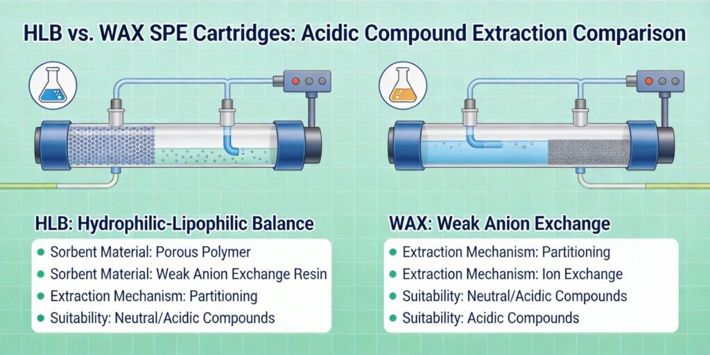 HLB and WAX SPE cartridges compared in laboratory workflow