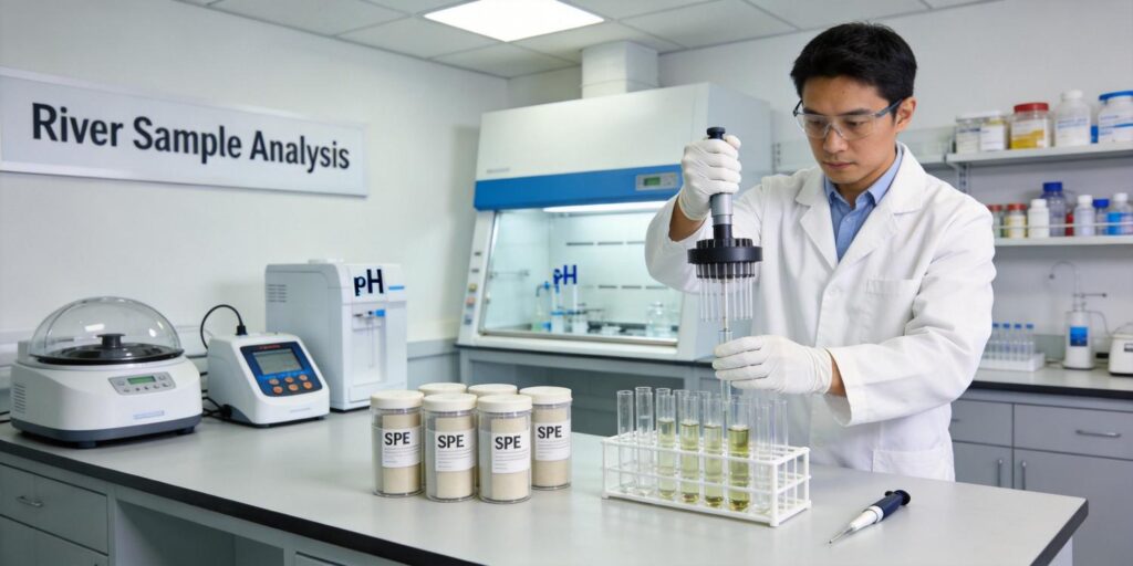 SPE cartridge removing humic acids from environmental water sample