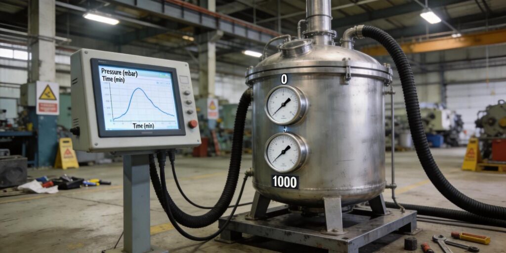 Vacuum chamber with gauges during pump-down process