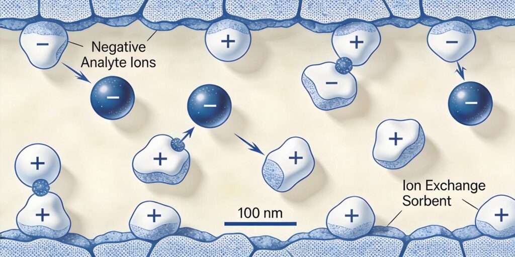 diagram of ion exchange interactions inside SPE cartridge