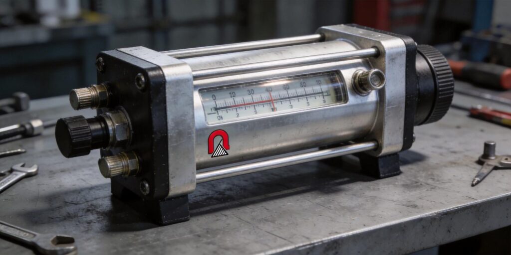 Cold cathode vacuum gauge with magnetic warning sign