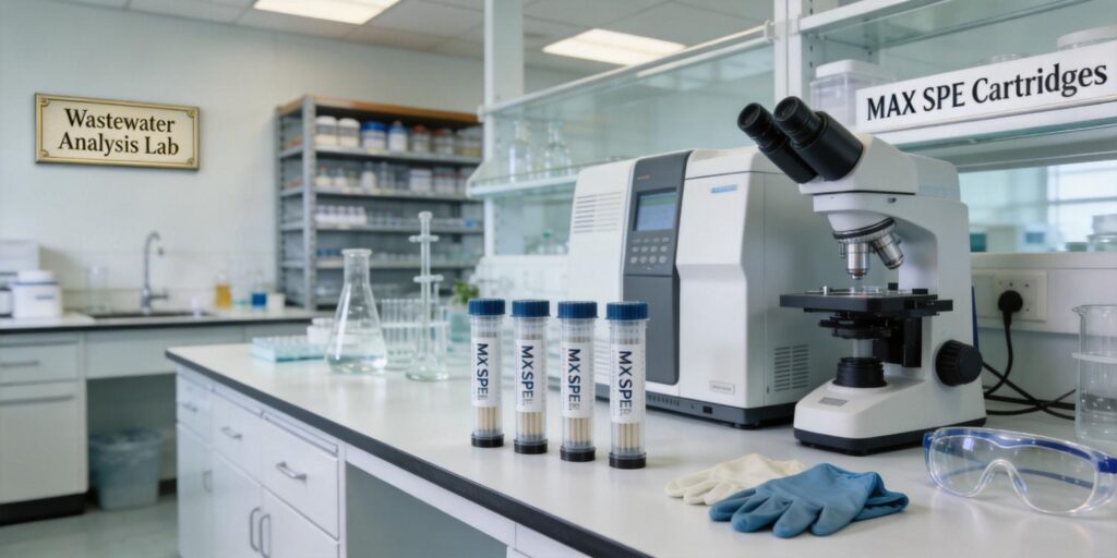 MAX SPE cartridge extracting acidic pharmaceuticals from wastewater