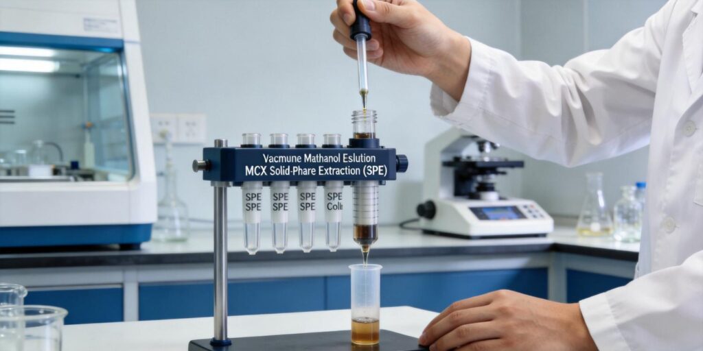 MCX SPE cartridge eluting basic drugs with ammonia methanol solution