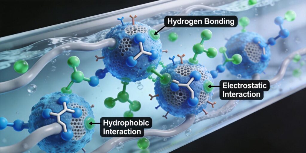 illustration of mixed-mode SPE molecular interactions