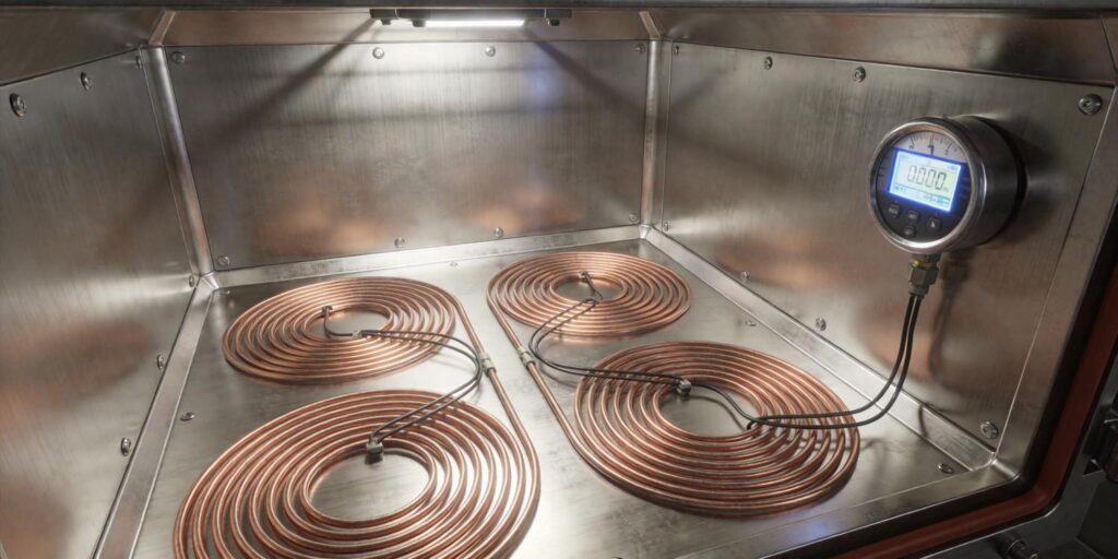 High vacuum chamber with installed vacuum gauge