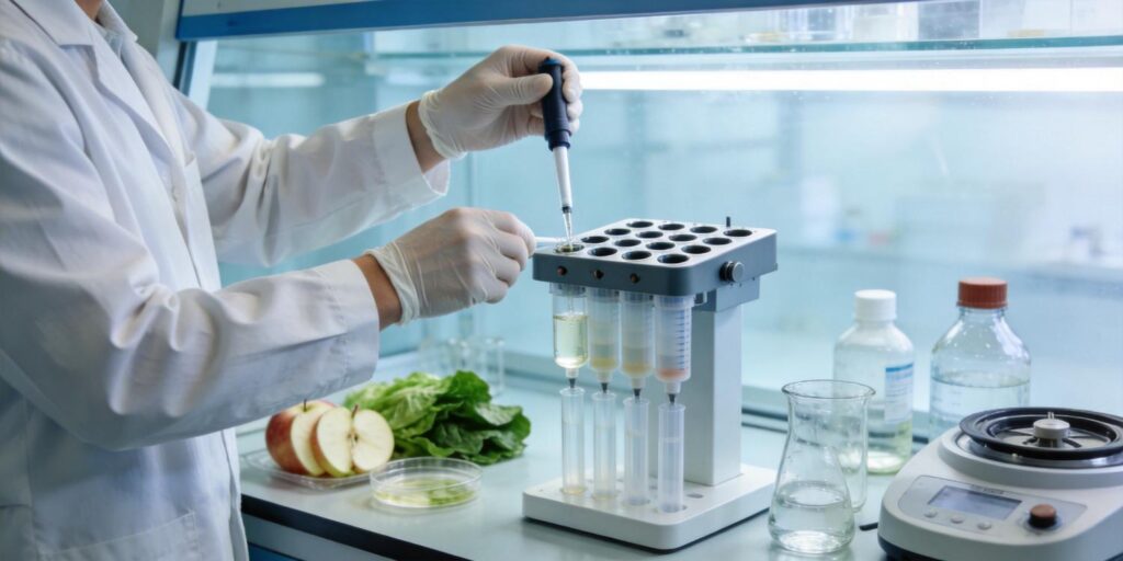 SPE cartridge extracting pesticide residues from food samples