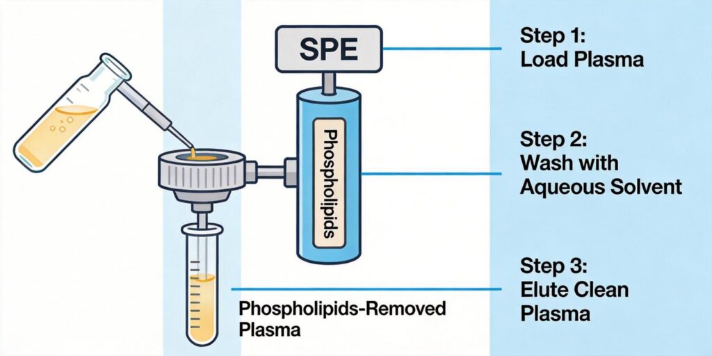 SPE cartridge removing phospholipids from plasma