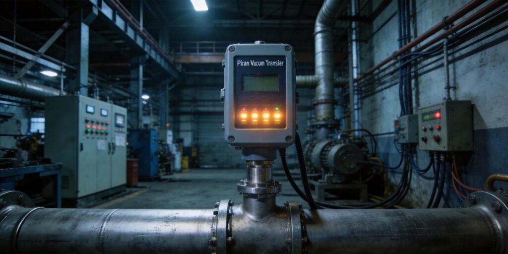Pirani vacuum transmitter mounted on production vacuum line