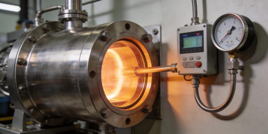 Vacuum gauge mounted on plasma sputtering chamber