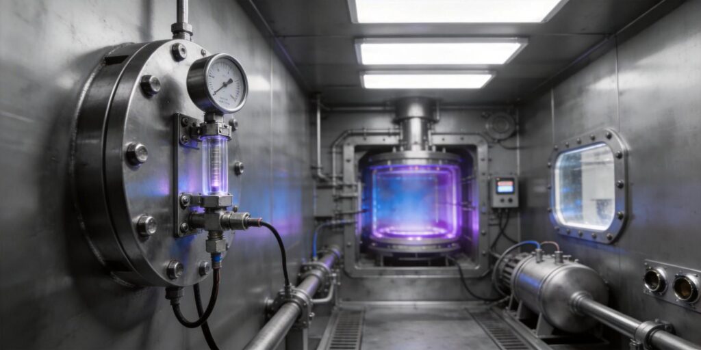 Cold cathode vacuum gauge installed in PVD chamber during plasma process