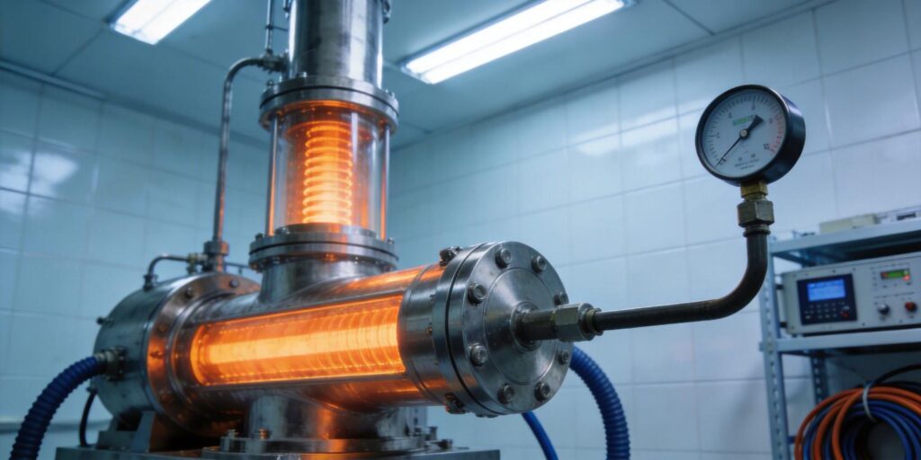 Vacuum gauge mounted on heated high vacuum chamber