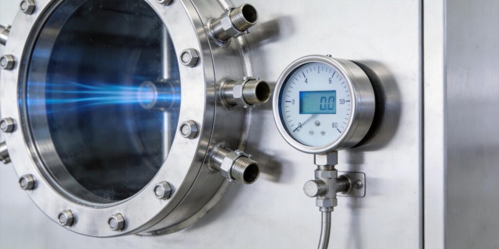 Vacuum gauge installed in reactive gas industrial process system