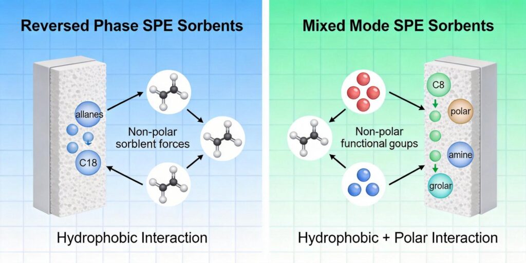 visual comparison of reversed phase and mixed mode SPE extraction