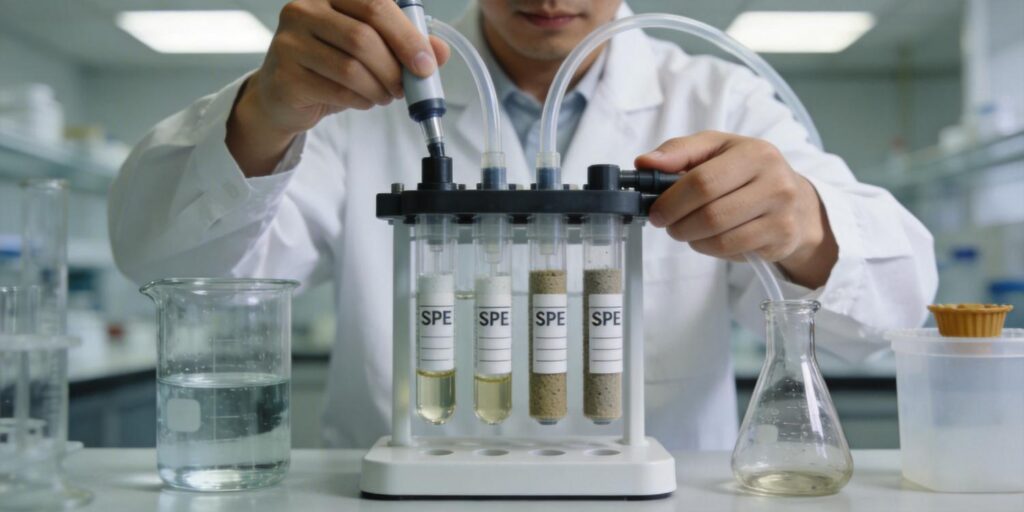 SPE cartridge extracting pesticide residues from environmental water sample