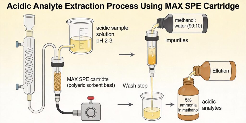 MAX SPE cartridge extraction of acidic analytes