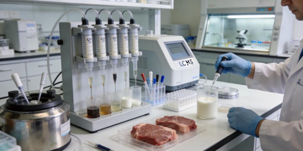 laboratory performing SPE extraction for antibiotic residue testing