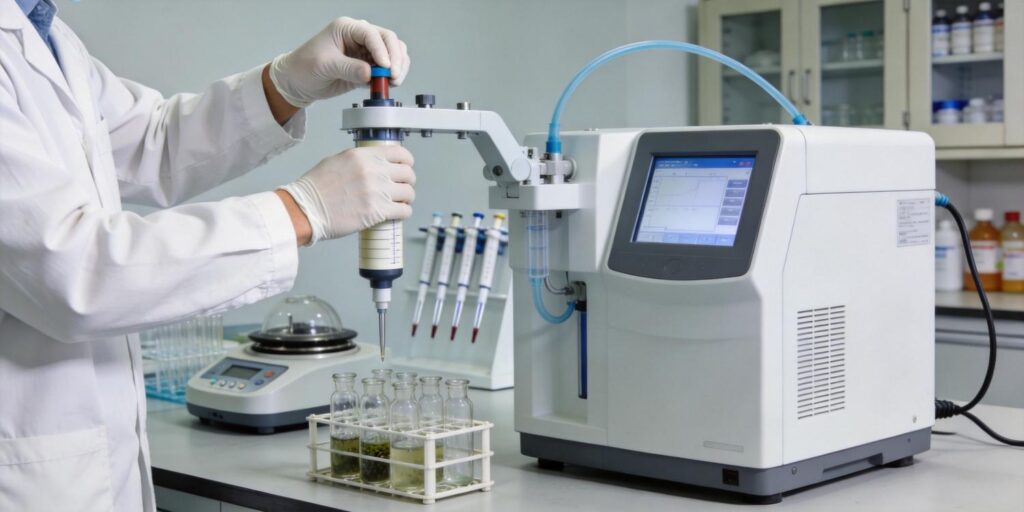SPE cartridge extracting antibiotics from wastewater sample