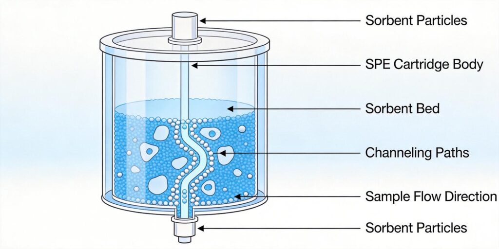diagram showing channeling inside SPE cartridge