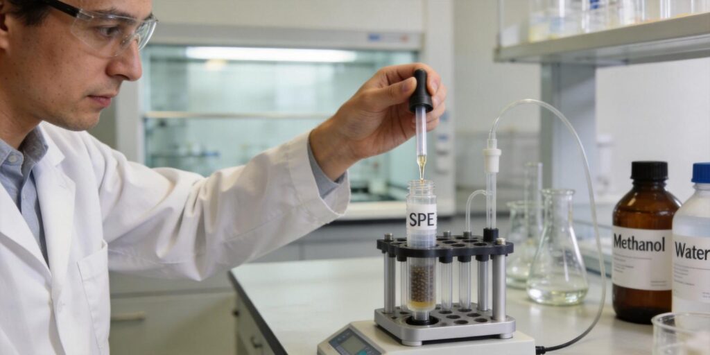 conditioning SPE cartridge with solvent before extraction