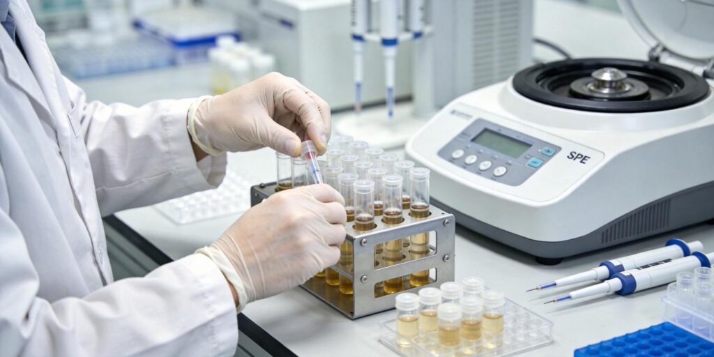 pharmaceutical scientist extracting metabolites using SPE