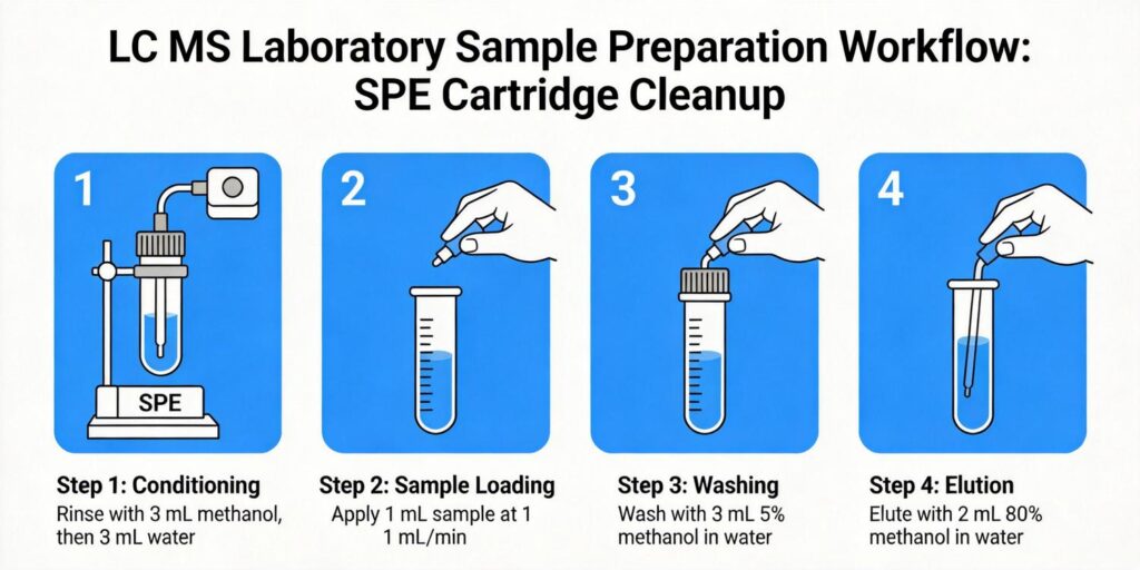 SPE cleanup before LC MS analysis
