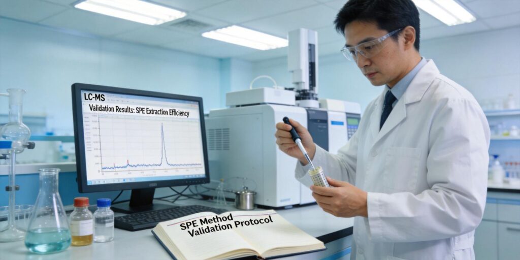 scientist validating SPE extraction results