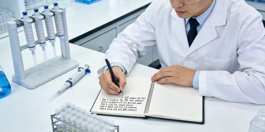 scientist documenting consistent SPE extraction protocol