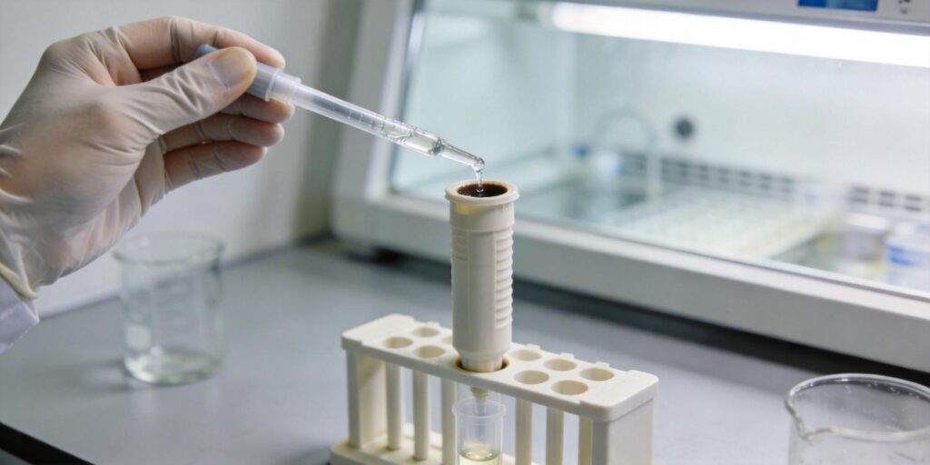 scientist loading sample into SPE cartridge