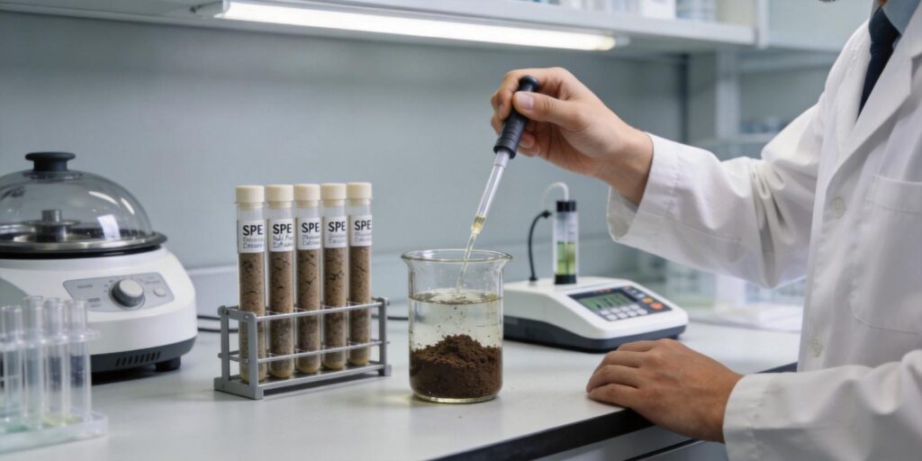 environmental scientist preparing soil samples using SPE