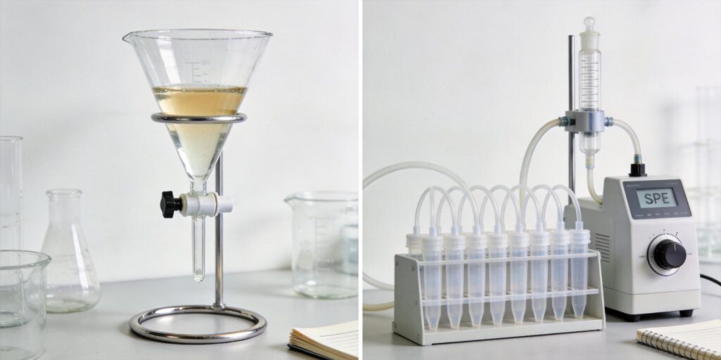 comparison between SPE cartridge and separatory funnel extraction