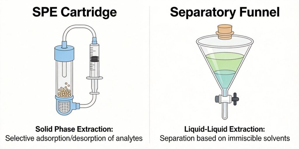 SPE cartridge compared with traditional liquid-liquid extraction setup