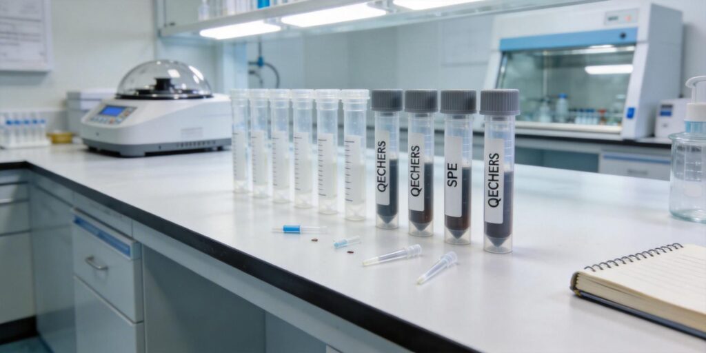 laboratory comparison of SPE cartridge and QuEChERS sample preparation